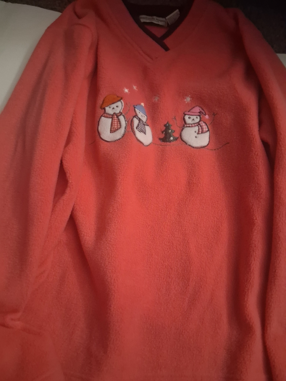Coral Snowman Fleece Top - Cozy Holiday Shirt